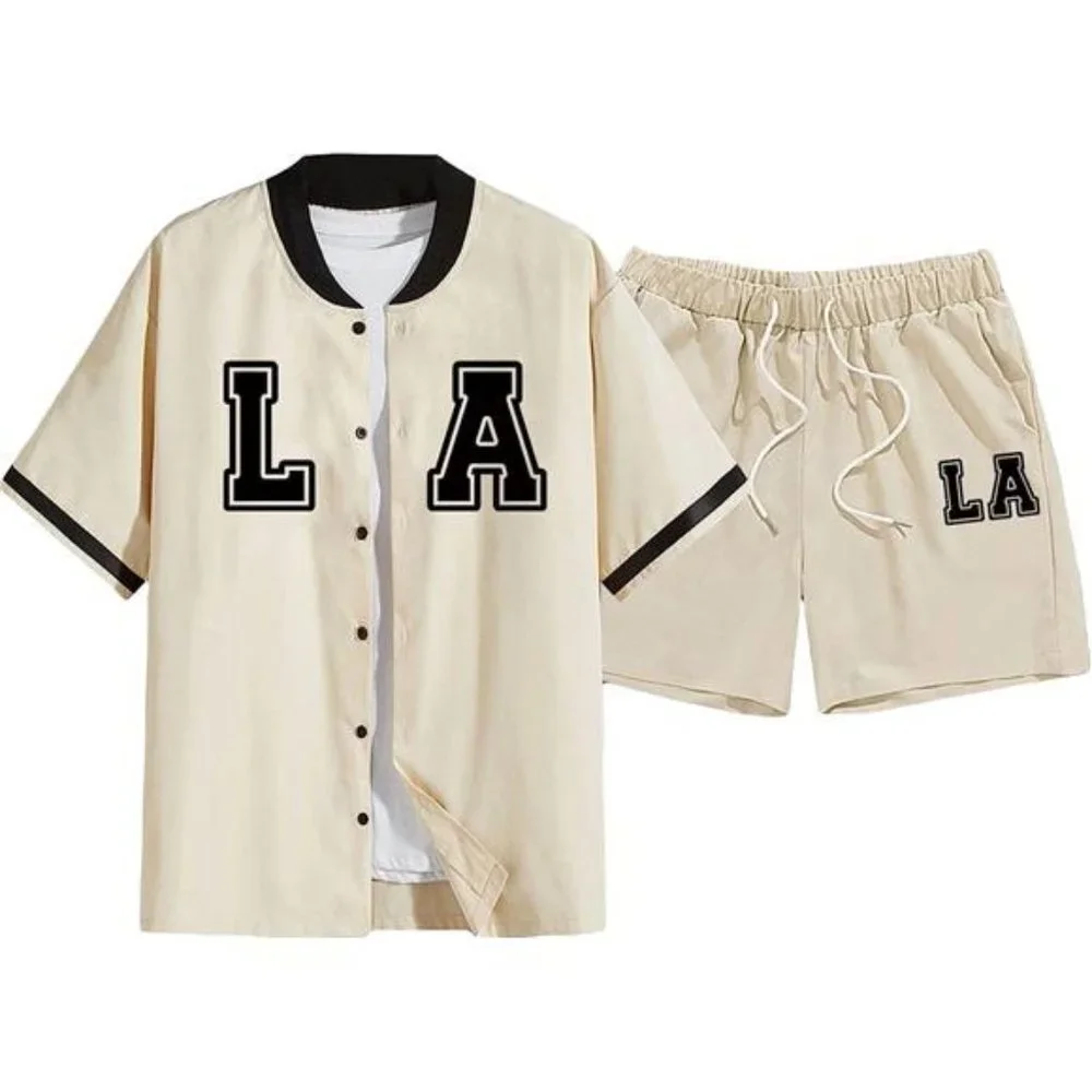 Men's 2 Piece Outfits Graphic Shirt Top and Drawstring Track Shorts Set